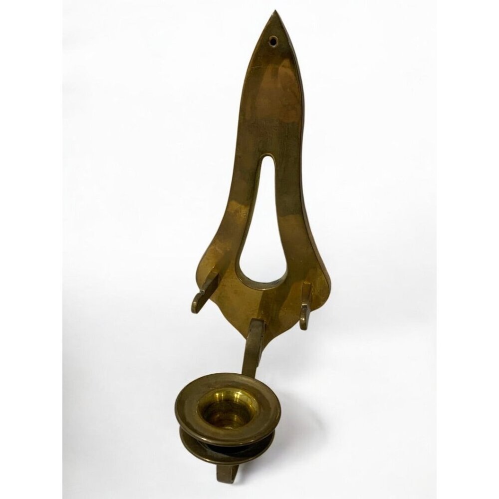 MidCentury Brass Wall Mounted Sconce Single Candle Holder Spearhead